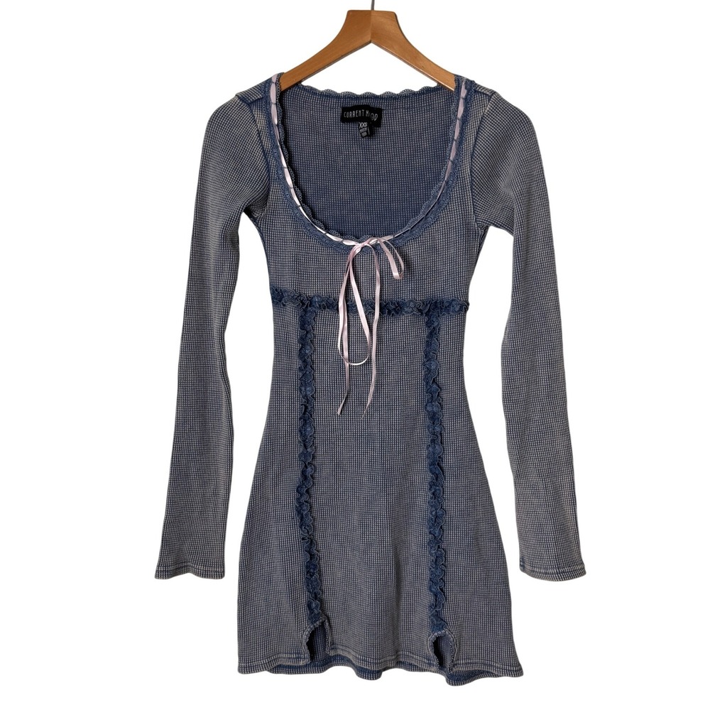 Dolls Kill Current Mood Pen Pals Thermal Mini Dress Lace Ribbon Womens Size XXS